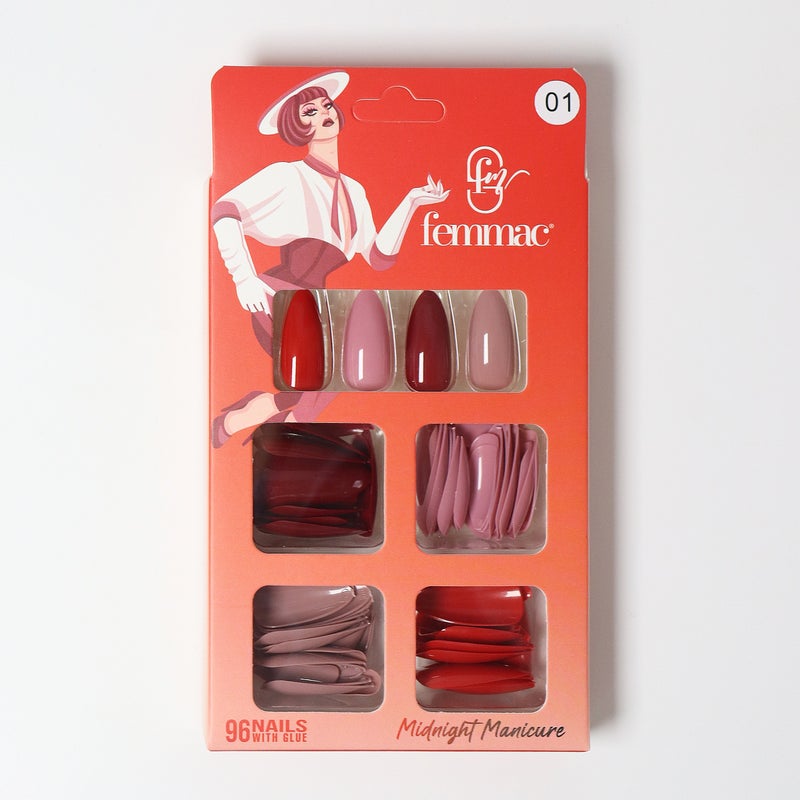Midnight Manicure Press-On False Nails – Reusable, Lightweight, Salon Finish, 05 Almond