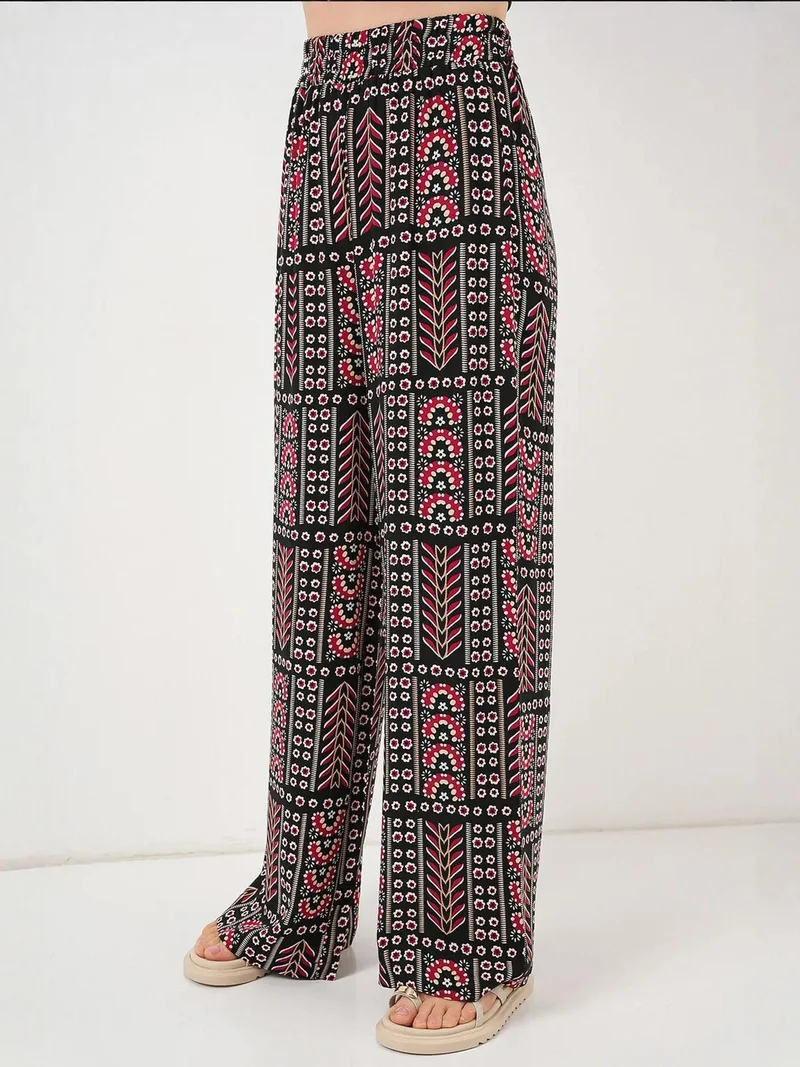 بيغ دارت بنطلون بالازو مخطط هندسي بخصر عالٍ من