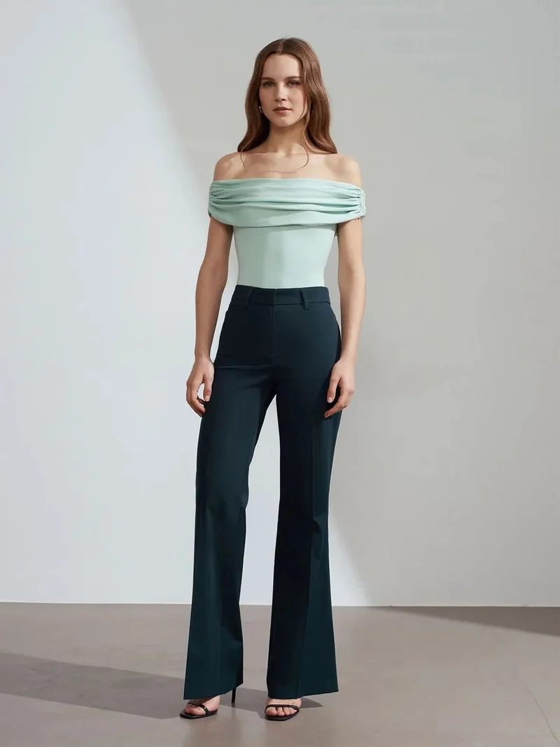 ديلفين Dilvin Women’s High-waist Flare Gabardine Pants
