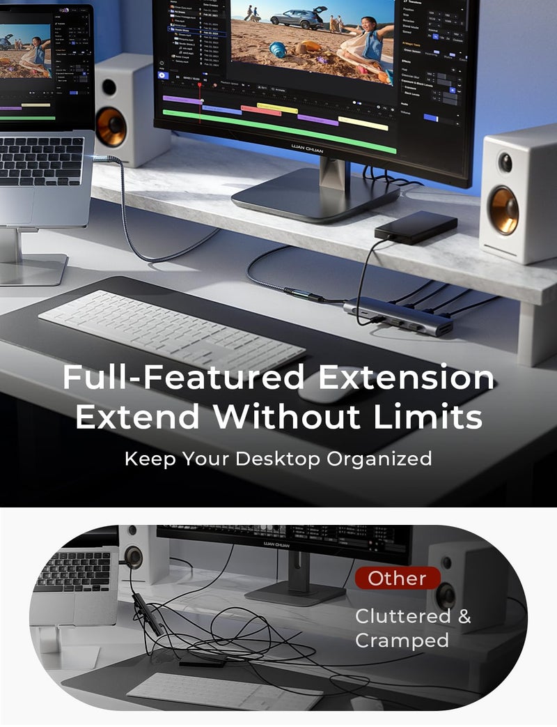 AINOPE USB C Extension Cable 6.6FT, 20Gbps/240W USB3.2 Type C Extender Cord for PSVR 2 Accessories, 4K@60Hz Video Output Braided USB C Female Extension Cable for Hub/PSVR2/Magsafe Charger/Phone,Grey - Image 4