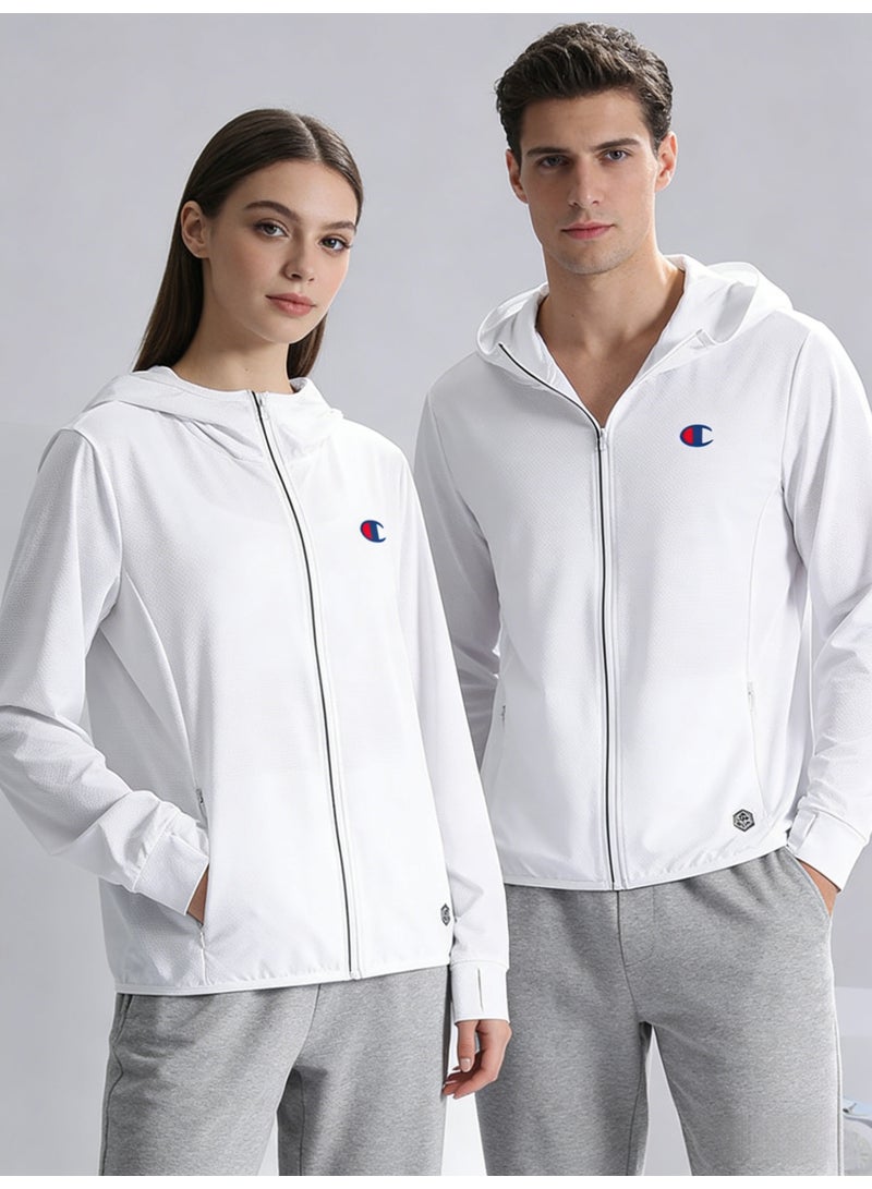 شامبيون Champion White Plus Size Sun Protection Hooded Jacket - Unisex UPF Lightweight Zip-Up for Men & Women - Image 4