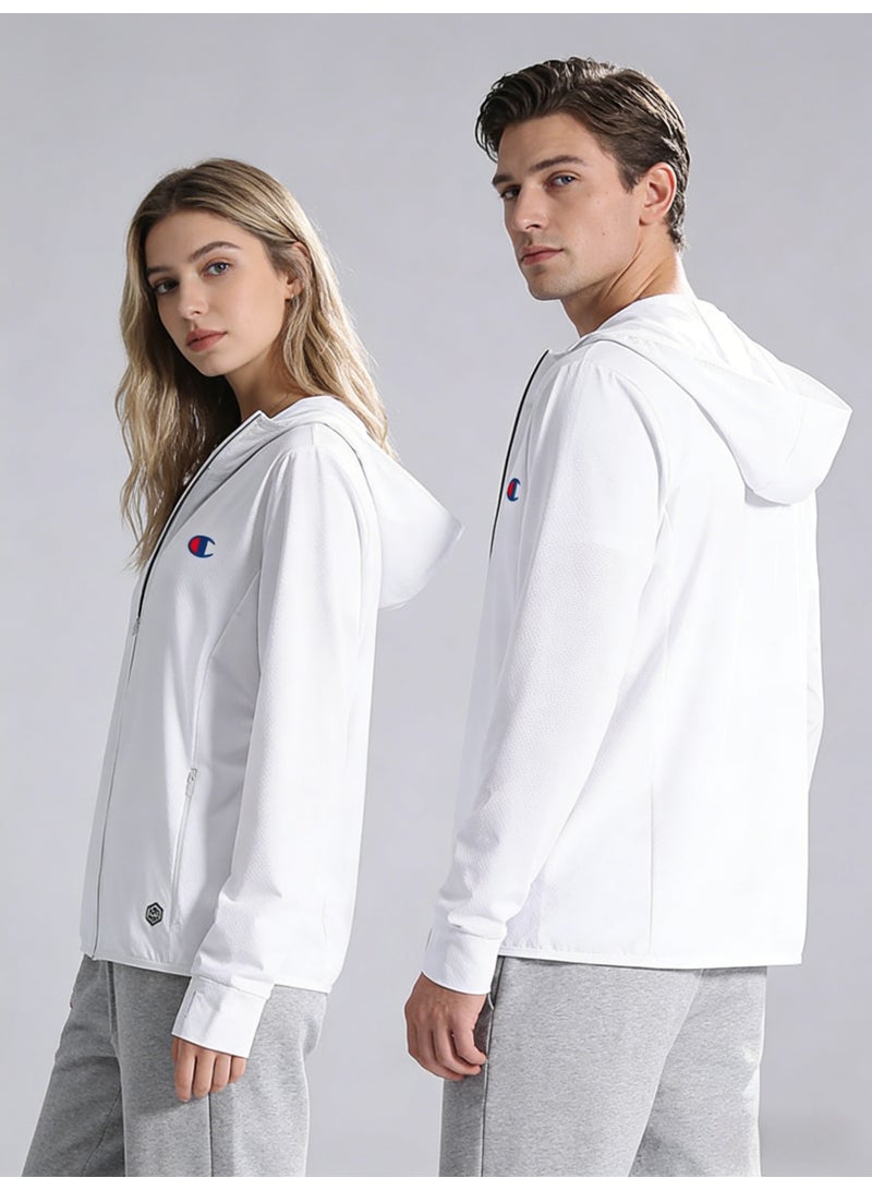 شامبيون Champion White Plus Size Sun Protection Hooded Jacket - Unisex UPF Lightweight Zip-Up for Men & Women - Image 3