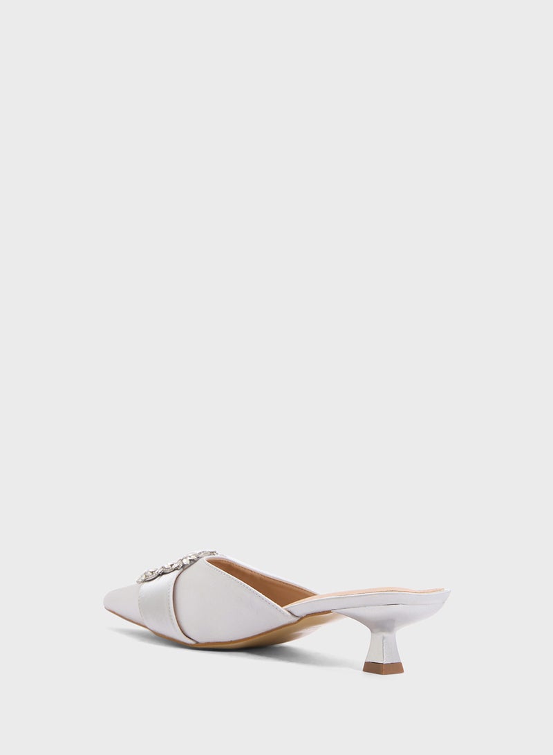 ELLA Slip On Heeled Pump Diamante Buckle  - Image 3