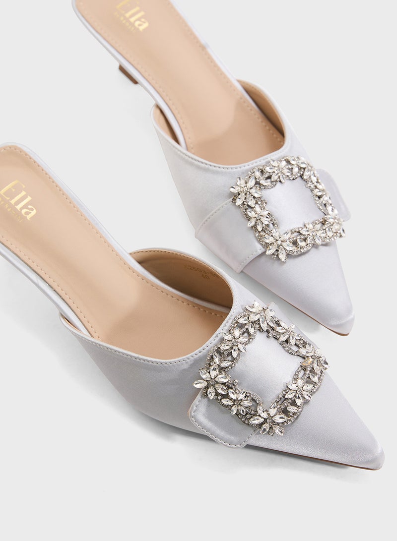 ELLA Slip On Heeled Pump Diamante Buckle  - Image 4