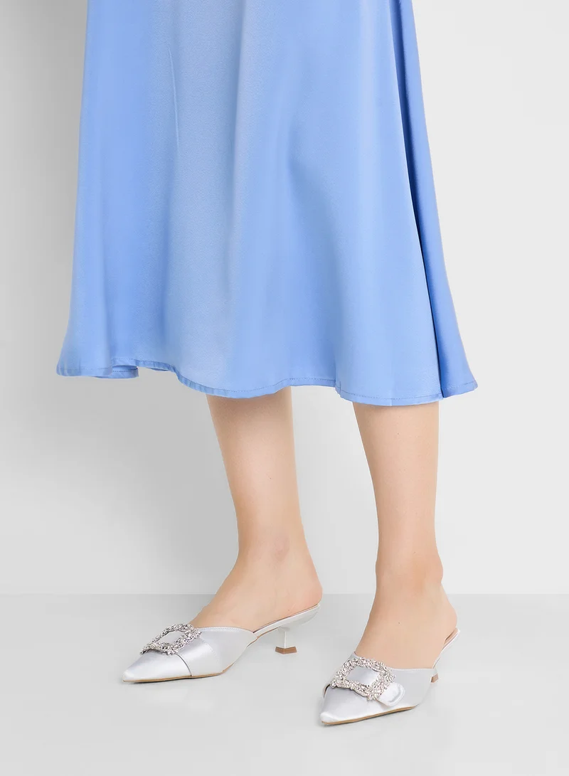 ELLA Slip On Heeled Pump Diamante Buckle