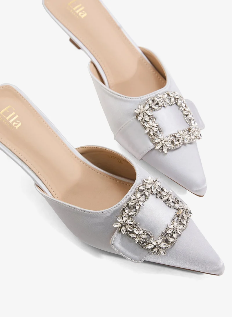 ELLA Slip On Heeled Pump Diamante Buckle