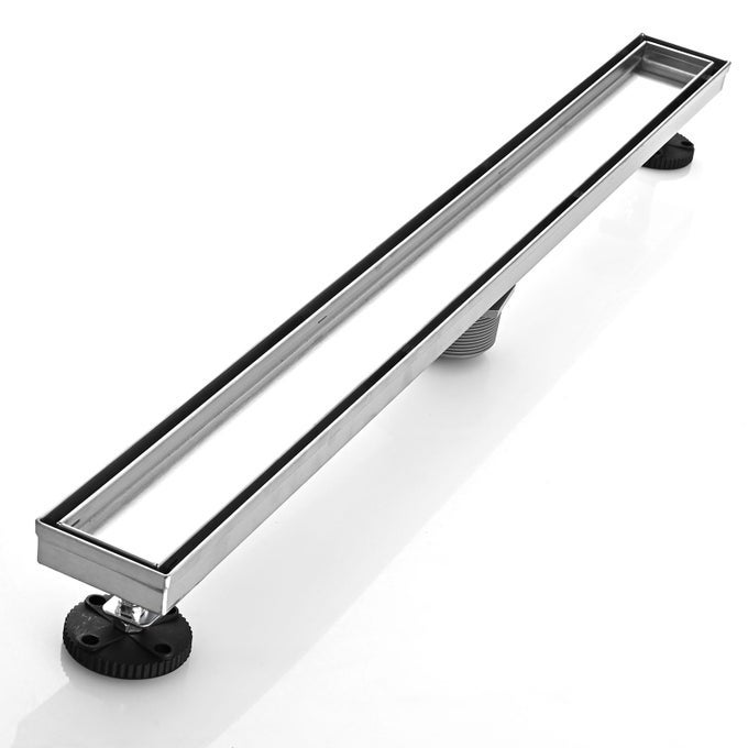 LINEAR SHOWER FLOOR DRAIN 30 INCH BRUSHED NICKEL 304 STAINLESS STEEL BATHROOM DRAINS KIT RECTANGULAR SHOWER TRENCH DRAIN WITH REVERSABLE TILEIN PATTERN DRAIN COVER HAIR CATCHER