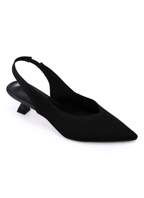 Ribbed Pointed Toecap Shape Slip On Pumps