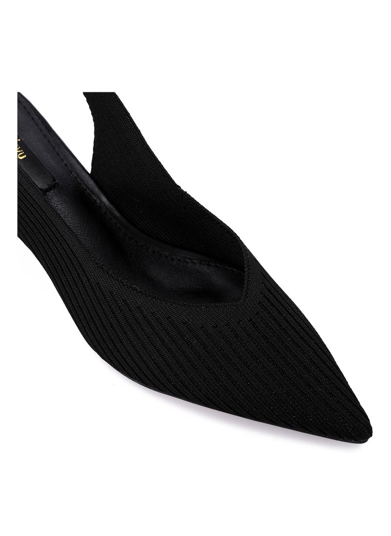 Ribbed Pointed Toecap Shape Slip On Pumps