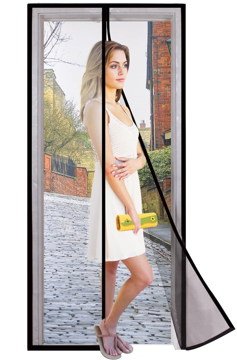 DOOREASY Fiberglass Magnetic Screen Door Fits Door Size 28"x79", Screen Size 30"x80", Heavy Magnets, Strong Loop Fully Sewn, Toddler and Pet Friendly Magnetic Instant Screen Door - Image 1