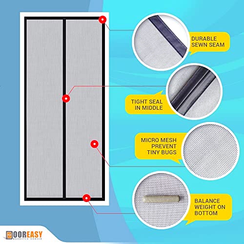 DOOREASY Fiberglass Magnetic Screen Door Fits Door Size 28"x79", Screen Size 30"x80", Heavy Magnets, Strong Loop Fully Sewn, Toddler and Pet Friendly Magnetic Instant Screen Door - Image 3