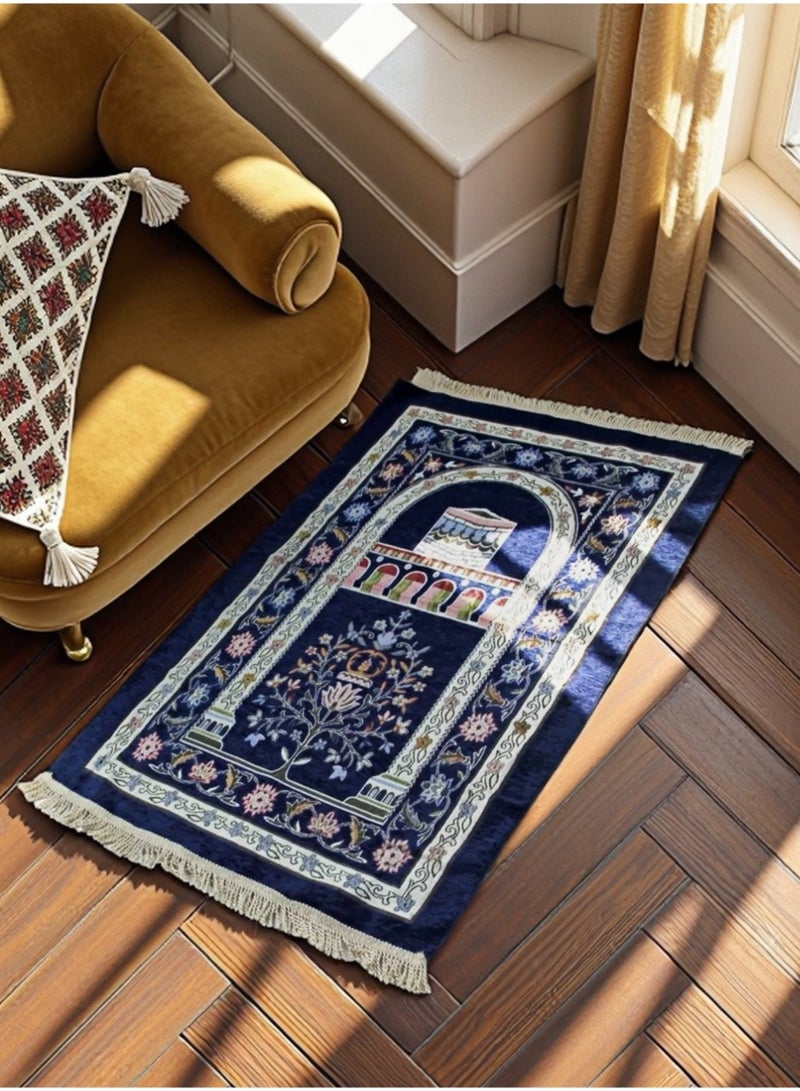 AuliceVerse Your  Faithful Ramadan Companion – Navy Blue Velvet Prayer Mat, 70×110 cm, Ultra-Soft & Antibacterial for Sacred Moments - Image 1