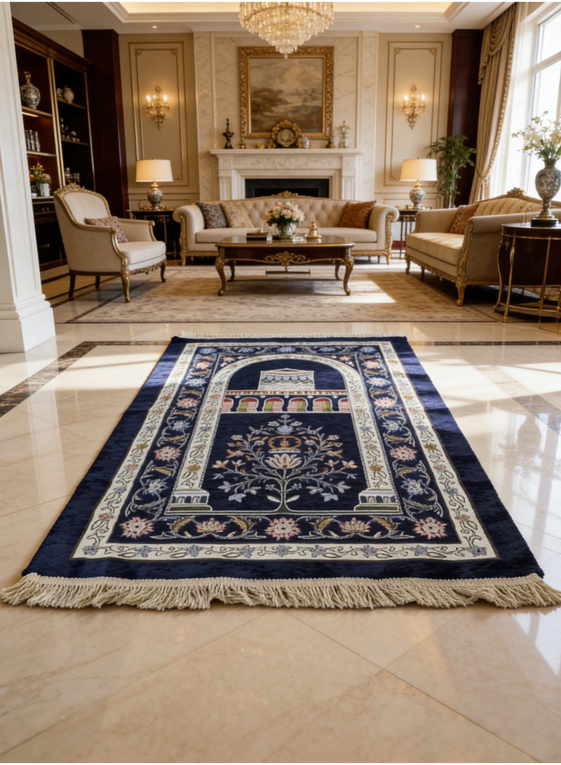 AuliceVerse Your  Faithful Ramadan Companion – Navy Blue Velvet Prayer Mat, 70×110 cm, Ultra-Soft & Antibacterial for Sacred Moments - Image 2