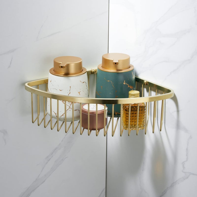 GORDEE Bathroom Shower Caddy Corner Shelf Basket  Ultra Sturdy Rust-Proof Stainless Steel Bathroom Shelf Organizer Shampoo Holder  Wall Mounted Storage Rack for Bathroom Kitchen  Brushed Gold - Image 1