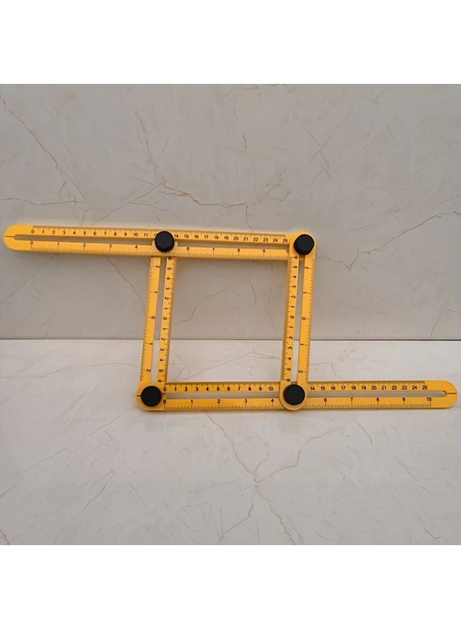 4 في 1 مسطرة قابلة للطي متينة مع منقلة - أداة قياس متعددة الوظائف باللون الأصفر - Image 1