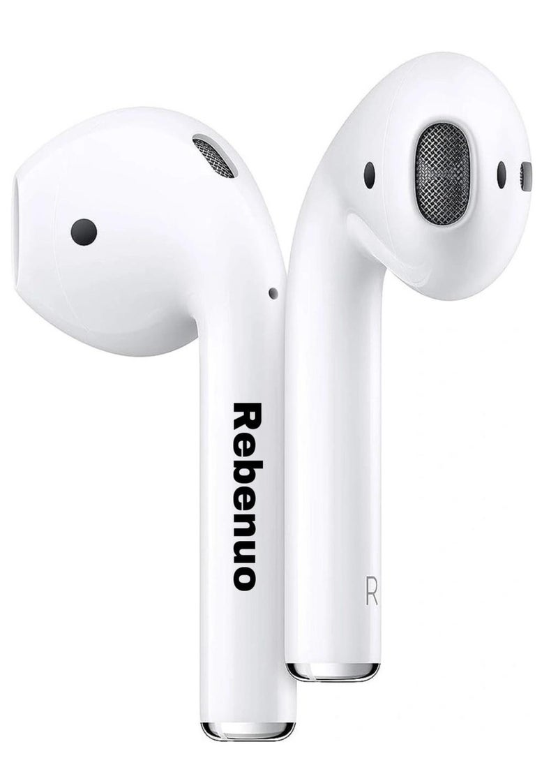 REBENUO - REBENUO True Wireless Bluetooth Earpods Headset with Wireless Charging (White, Version 5.0) - 80 Hours Standby, 400mAh Charging Box - Image 1