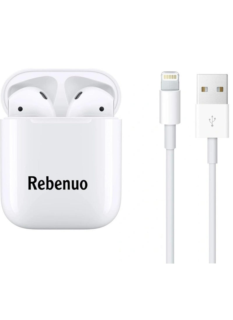 REBENUO - REBENUO True Wireless Bluetooth Earpods Headset with Wireless Charging (White, Version 5.0) - 80 Hours Standby, 400mAh Charging Box - Image 1