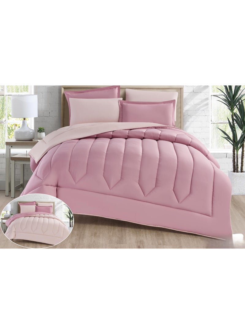 مارك مفرش نفرين ذو طابع وجهين فخم ملكي من خامه المايكروفايبر مقاس 1- لحاف :220*240 سم ، 1- شرشف : 200*200 سم، 2- بيت مخدة : 50 *75سم، 2-خدادية : 45 * 45 سم. - Image 1