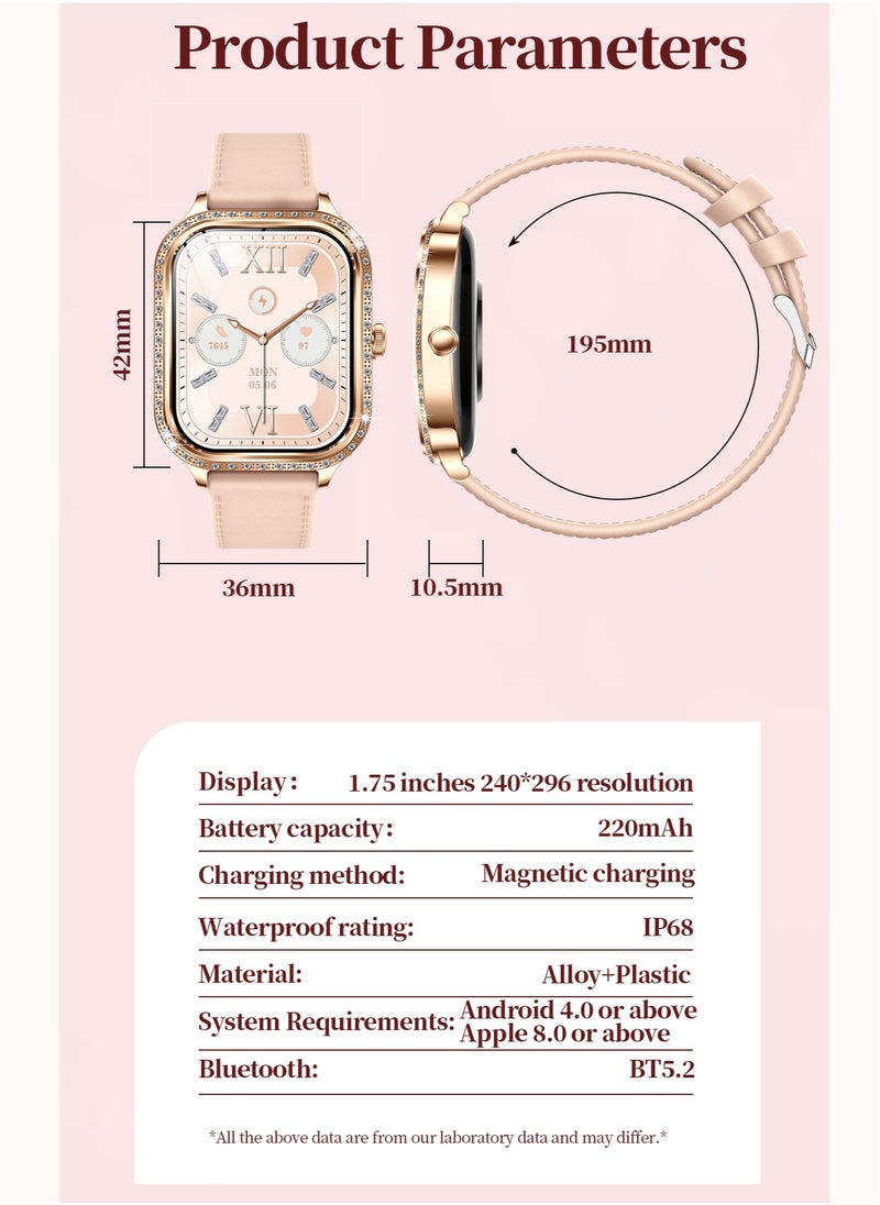 RollsTimi  Ladies/Women Bluetooth Smartwatch, Magnetic Charging, 1.75-Inch High-Definition Screen,Full-Screen Touch, Built-In Vibration Reminder, Sports Health Monitoring, Voice Assistant RT MK88  - Image 3