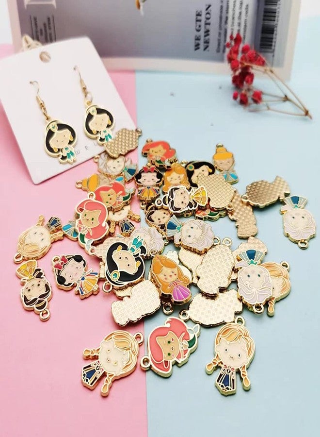GTONEE 32 pieces Enamel Princesses Charms Pendants Mini Size Cute Charms Cartoon Girl Mermaid Princess Charms for Jewelry Making DIY Necklace Bracelet Earrings Keychains Handbags Decoration, 8 Styles, - Image 2