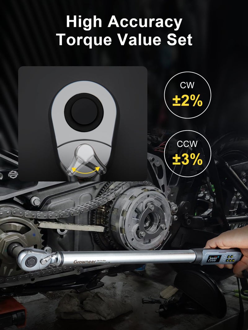 GROWNEER Upgraded Digital Torque Wrench, 12.5-250.7 Ft-lbs/17-340 Nm, 1/2'' Drive Automotive Rachet Torque Wrench with Buzzer & Colorful LED Indicator, Electronic Wrench Set for Car Tires Auto Repair - Image 4