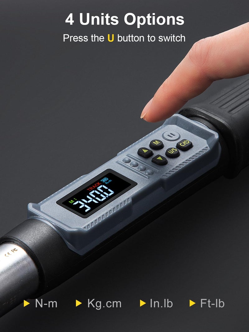 GROWNEER Upgraded Digital Torque Wrench, 12.5-250.7 Ft-lbs/17-340 Nm, 1/2'' Drive Automotive Rachet Torque Wrench with Buzzer & Colorful LED Indicator, Electronic Wrench Set for Car Tires Auto Repair - Image 5