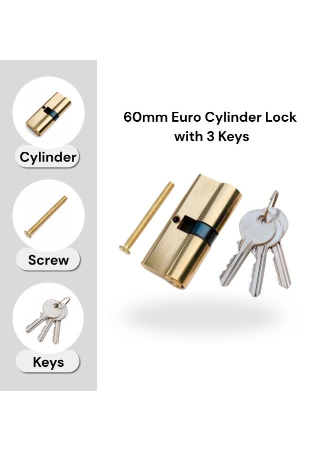 Eman High Security Door Lock Cylinder with 3 Computer Keys – Anti-Theft Brass Lock Core for Home & Office Doors - Image 2