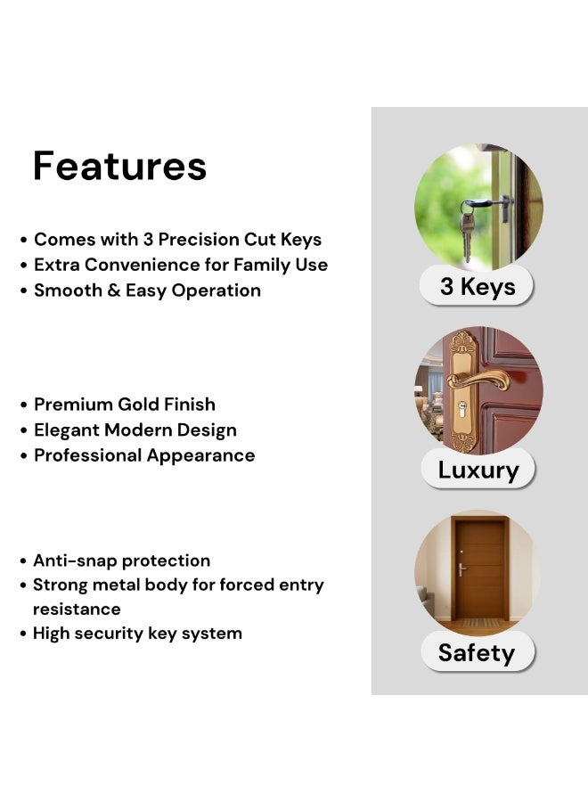 Eman High Security Door Lock Cylinder with 3 Computer Keys – Anti-Theft Brass Lock Core for Home & Office Doors - Image 3