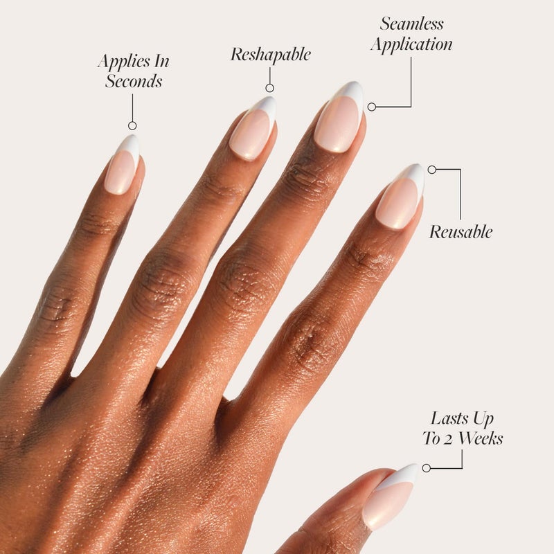 Glamnetic x GLAMZILLA Press On Nails - GIVE 'EM GRACE | Short Almond Fake French Tip Nails with Gold Glaze, Salon Quality, Everyday| 15 Sizes - 30 Nail Kit with Glue - Image 3