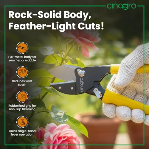 Cinagro 8.5 Inch Anvil Pruner, Ultra Sharp Hardened Steel Blade, Cuts Up to 3/4 Inch Branches, Garden Hoses or PVC Pipes, Full Metal Body, Anti-Slip Ergonomic Grip, Single-Hand Lever Operation - Image 5