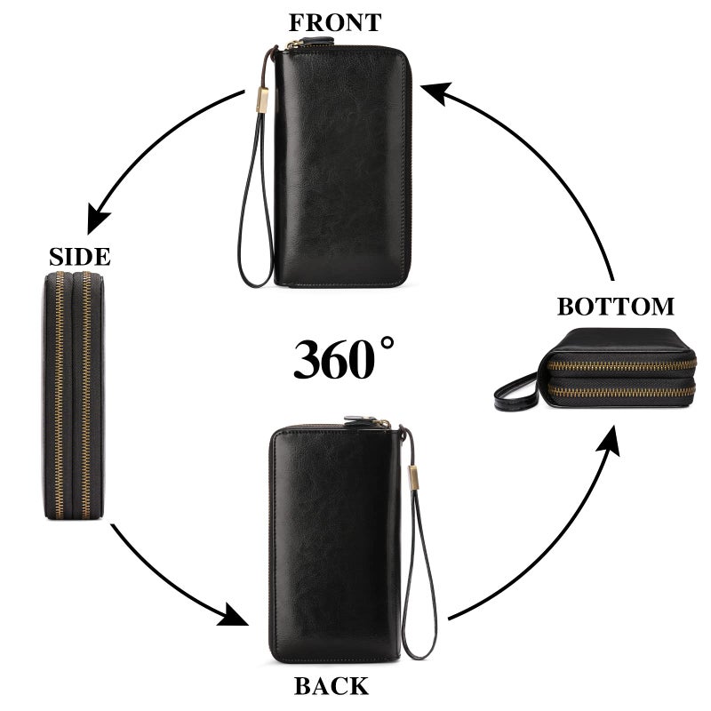 SENDEFN Leather Women Wallet RFID Blocking Zipper Around Phone Holder Clutch Wristlet Large Capacity - Image 4