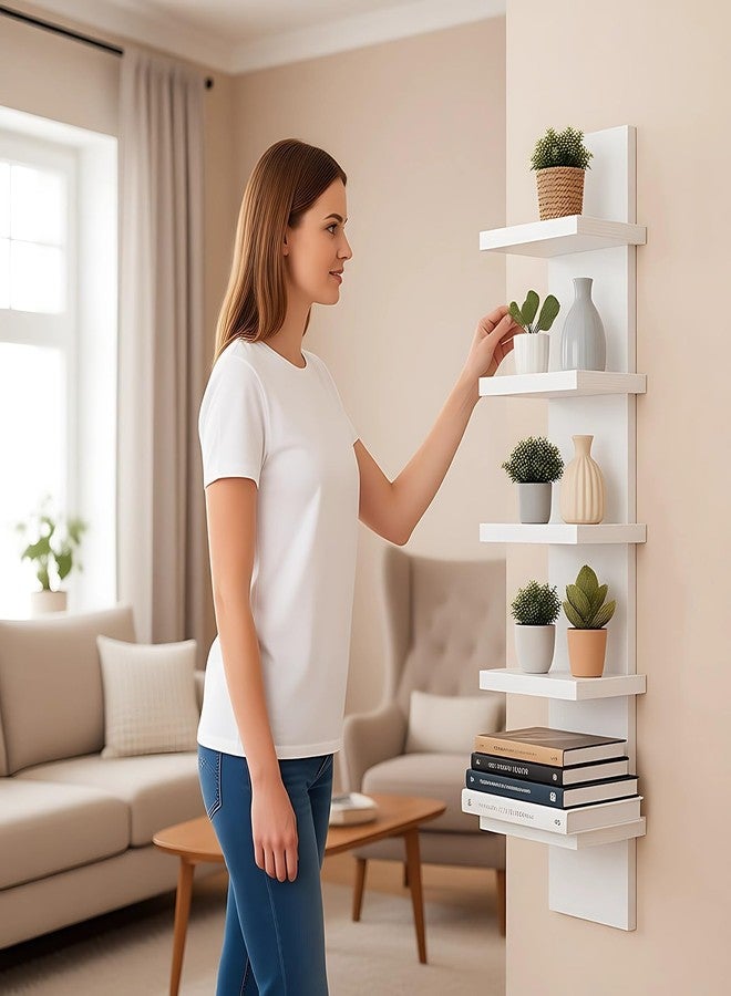 DORMIYA 5-Tier Wall Shelf, Space-Saving Floating Shelves for Storage, Composite Wood, Vertical Display & Tall Tower Design, Home Decor Organizer for Living Room, Bedroom, Office, White - Image 2