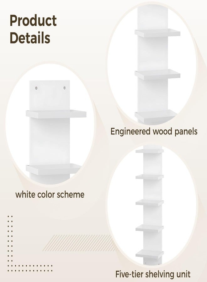 DORMIYA 5-Tier Wall Shelf, Space-Saving Floating Shelves for Storage, Composite Wood, Vertical Display & Tall Tower Design, Home Decor Organizer for Living Room, Bedroom, Office, White - Image 3