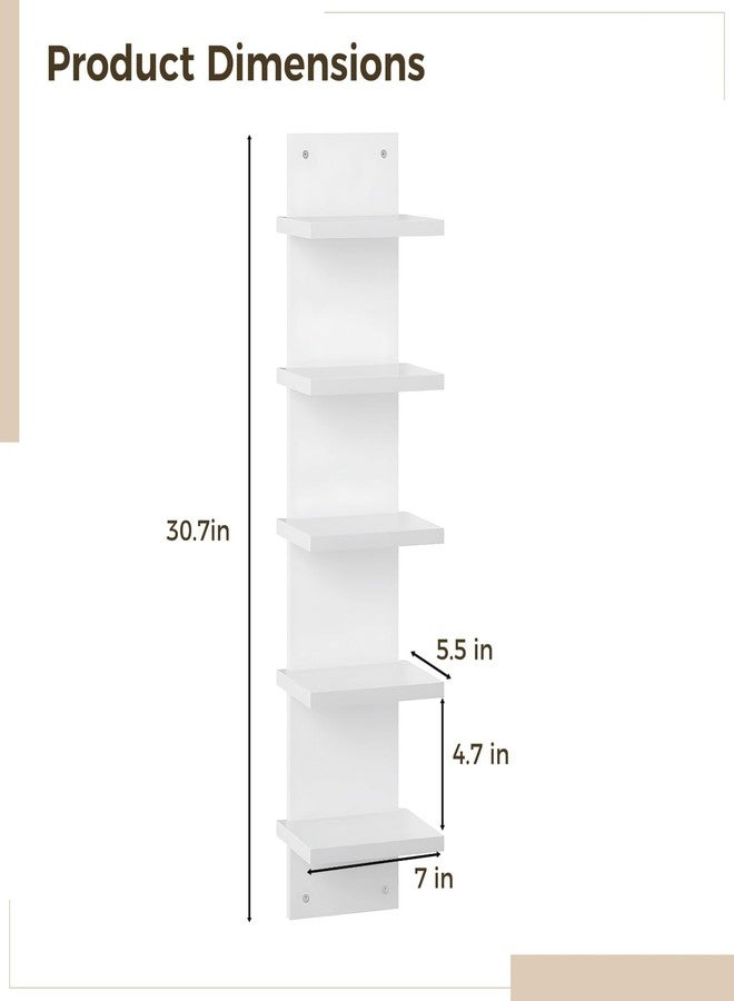 DORMIYA 5-Tier Wall Shelf, Space-Saving Floating Shelves for Storage, Composite Wood, Vertical Display & Tall Tower Design, Home Decor Organizer for Living Room, Bedroom, Office, White - Image 4
