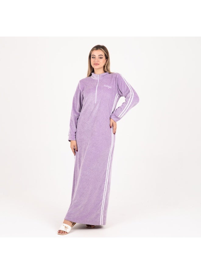 zecotex  Sporty Velour Winter Galabeya - Lavender/Purple with Tracksuit Stripes - Image 5