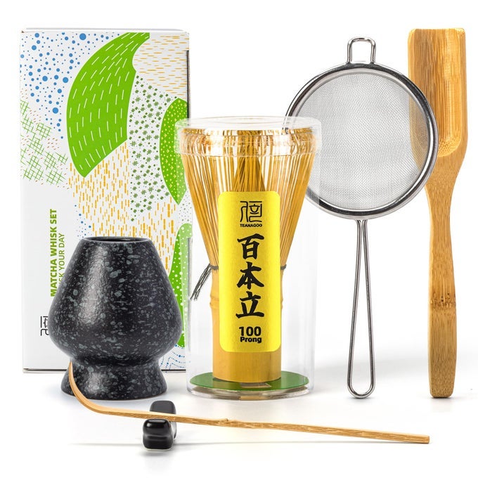 MATCHA WHISK SETBAMBOO MATCHA WHISK 100 PRONGS WITH BLACK HOLDER6PCS TRADITIONAL STARTER SETSCOOP CHASHAKUBAMBOO CHASEN FOR MAKING LATTECEREMONY ACCESSORYGIFE FOR FRIENDFAMILY