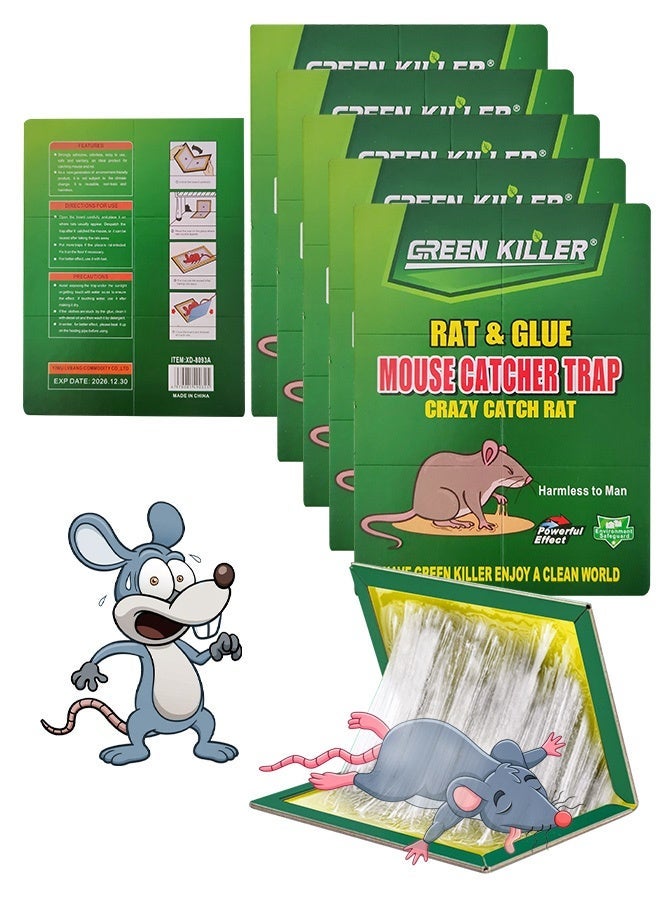 green killer 5 حزمة كبيرة الفأرة الغراء مع تعزيز اللصاقة الفأرة الغراء فخ، الفأرة الفأرة فخ الأفاعي الفأرة لوح لوح اللصاقة سهل إلى وضع الفخاخ اللصاقة الفأرة المنزل في الهواء الطلق - Image 1