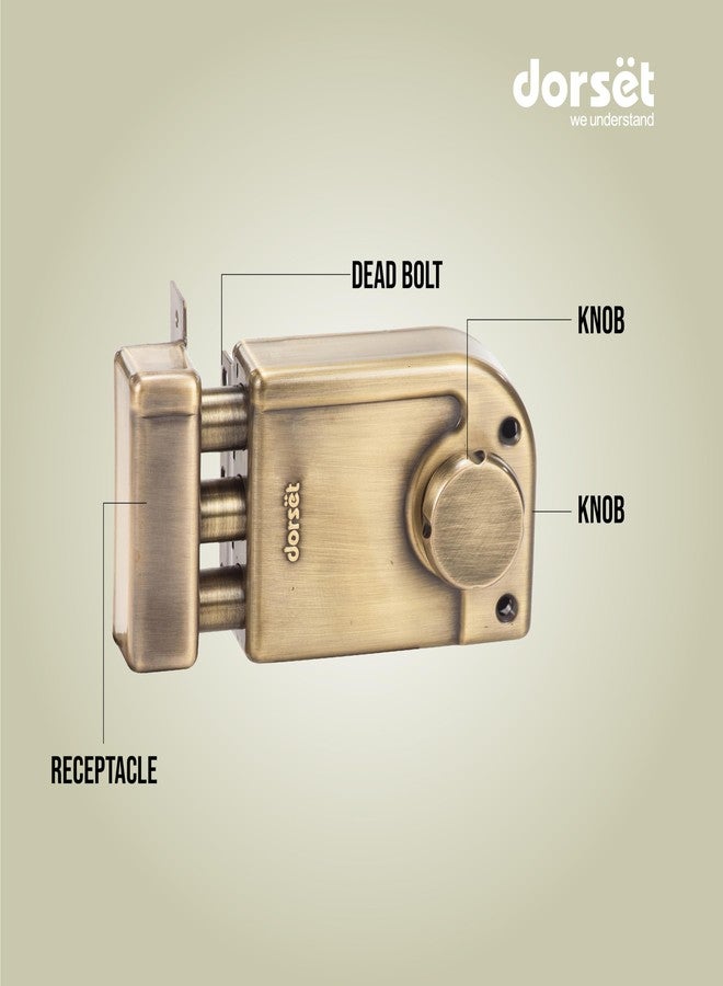 Dorset Rim Lock for Main Door - Phantom Trio Lock - Key & Knob Model with Dead Bolt Lock | Rim Lockset for Main Doors/Bedroom Doors, 10 Year Warranty, Free Installation* | Antique Finish, PHA303MPT - Image 2