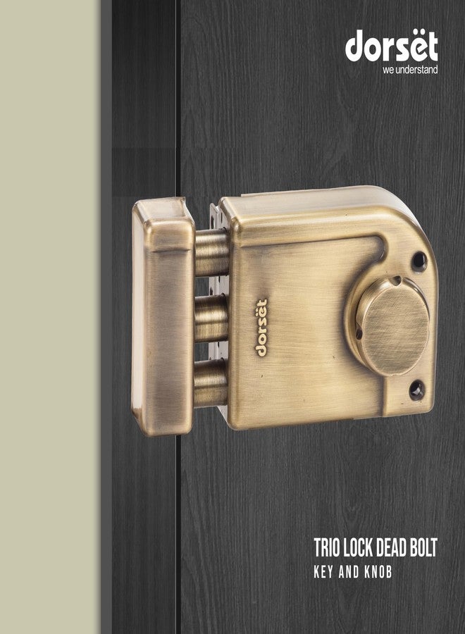 Dorset Rim Lock for Main Door - Phantom Trio Lock - Key & Knob Model with Dead Bolt Lock | Rim Lockset for Main Doors/Bedroom Doors, 10 Year Warranty, Free Installation* | Antique Finish, PHA303MPT - Image 3