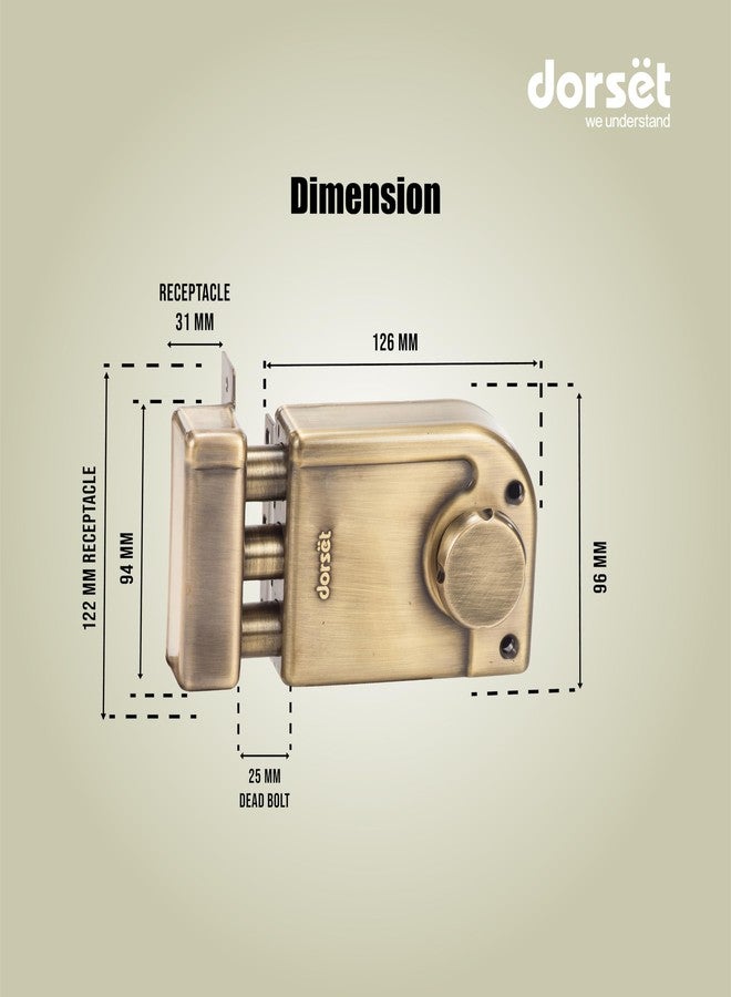 Dorset Rim Lock for Main Door - Phantom Trio Lock - Key & Knob Model with Dead Bolt Lock | Rim Lockset for Main Doors/Bedroom Doors, 10 Year Warranty, Free Installation* | Antique Finish, PHA303MPT - Image 4