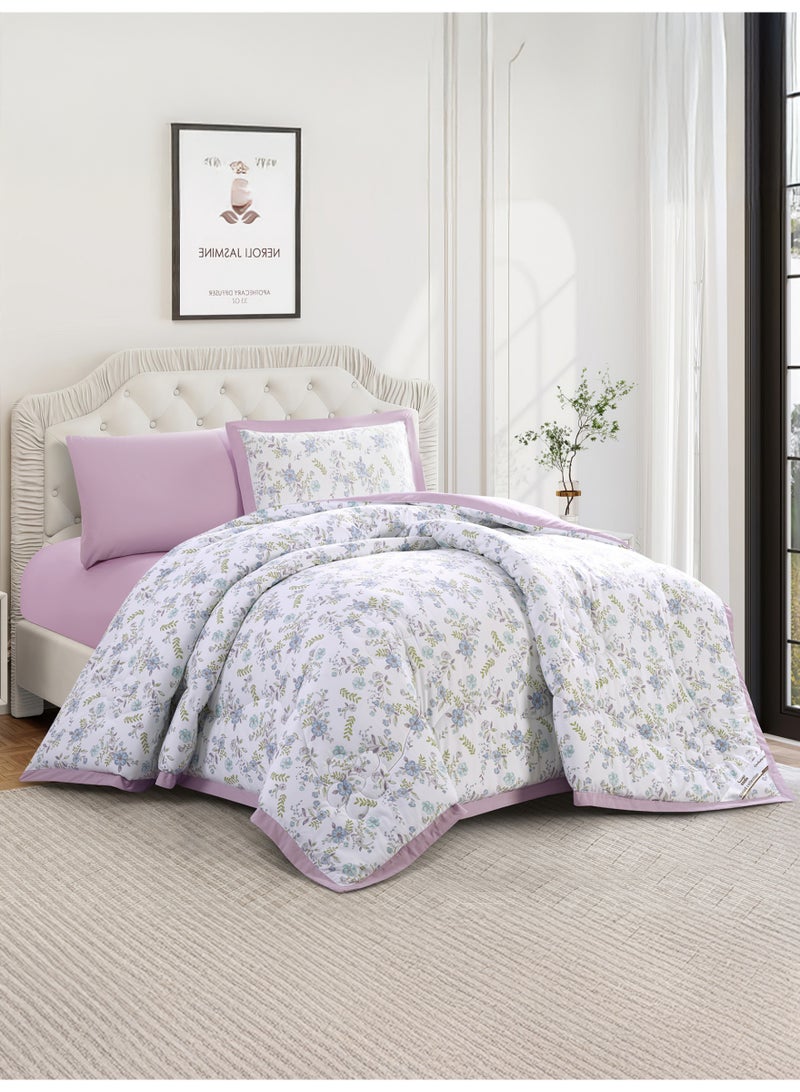 Doona Bedding Comforter Set, Fits 140x200 cm Single Size Bed – 4 Pcs Reversible Printed Design – 350 GSM All-Season Comforter – Premium Brushed Microfiber - Image 1