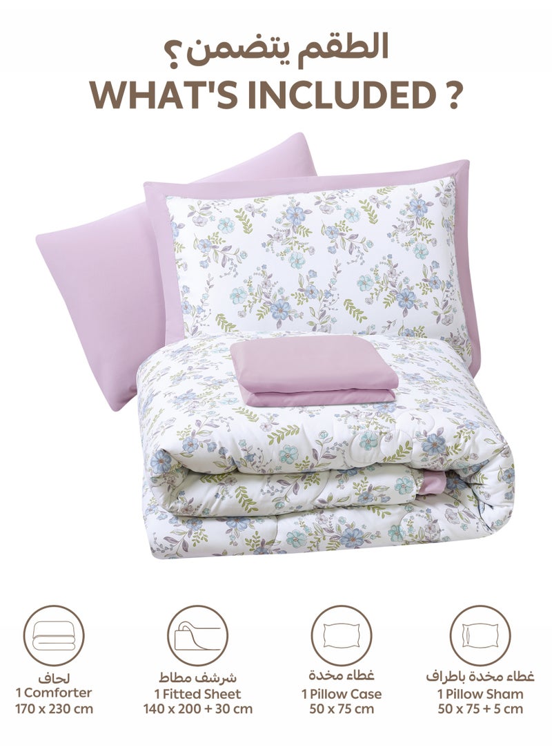 Doona Bedding Comforter Set, Fits 140x200 cm Single Size Bed – 4 Pcs Reversible Printed Design – 350 GSM All-Season Comforter – Premium Brushed Microfiber - Image 3