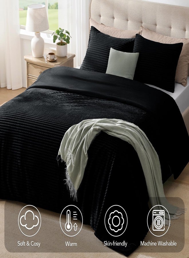 Quataly Fluffy King Comforter Set 3 Pieces - Soft & Fuzzy Black Comforters King Size for Winter Fleece Bedding Set,1 Luxury Down Alternative Comforter with 2 Pillow Shams - Image 3