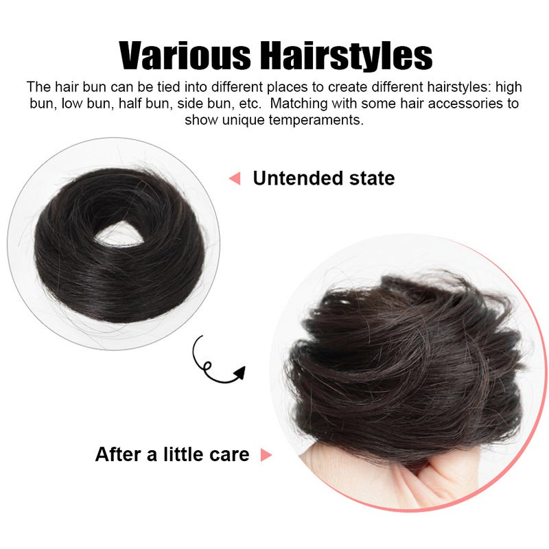 Messy Hair Bun Extensions For Women Synthetic Straight/Curly Wig Scrunchies Natural Donut Ponytail Hairpieces - Image 2