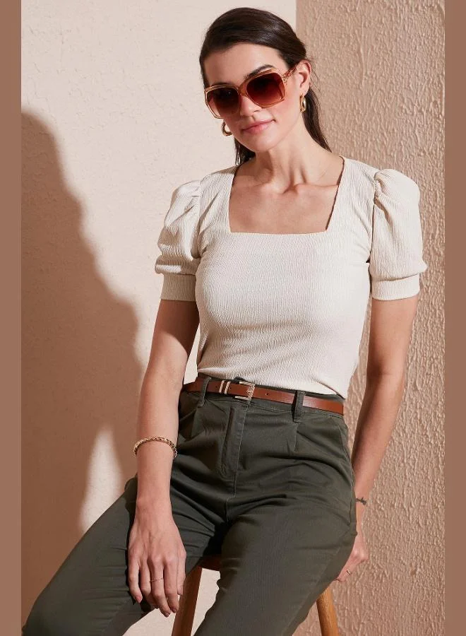 Lela Lela Sleeve Detail Square Neck Blouse Women's Blouse 5869002