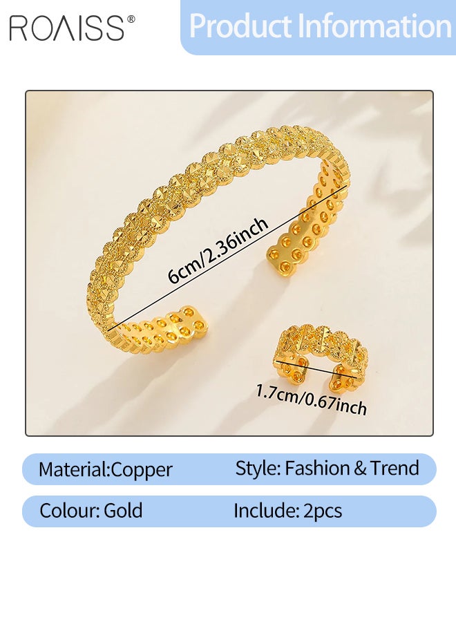 رويس طقم مكون من قطعتين من الخواتم والأساور بنمط شبكي مزدوج الطبقات، يتميز بتصميم أنيق وكلاسيكي وعصري، بتصميم دائري مفتوح للنساء. - Image 2