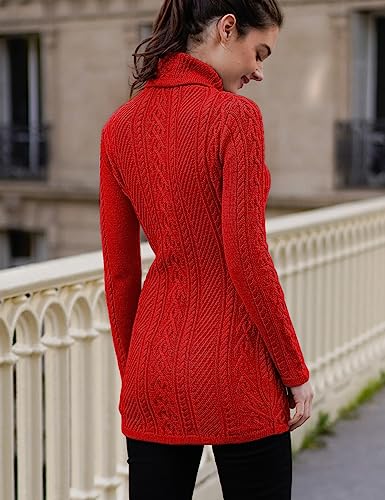 v28 Women Polo Neck Turtleneck Knit Stretchable Elasticity Long Slim Sweater (L,Red) - Image 4