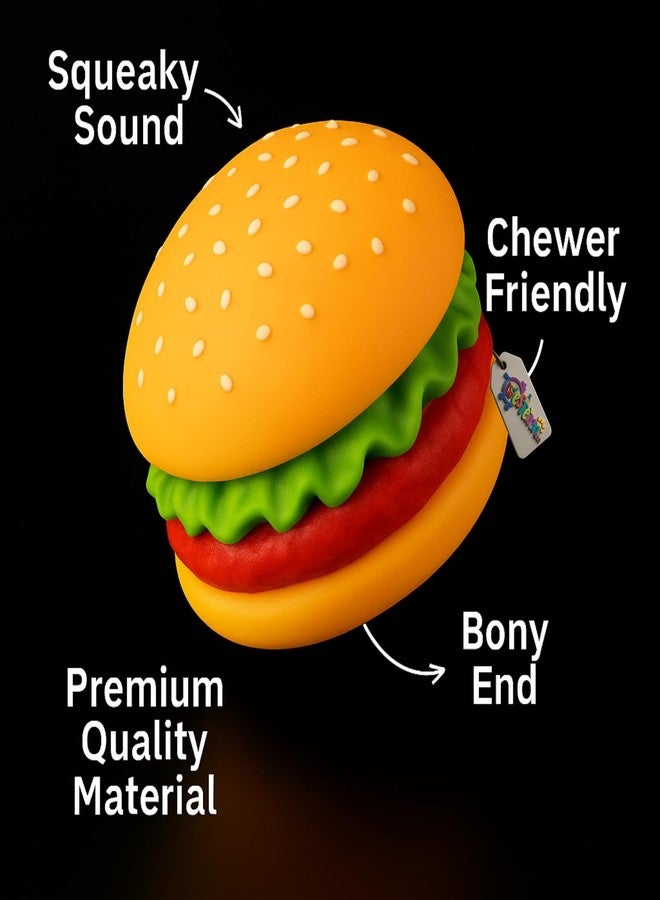 Western Era Burger Squeaky Dog Toy | Soft Latex Chewable Pet Toy with Built-in Squeaker | Realistic Burger Shape for Chewing, Teething, Play | Rubber | Ideal for Puppies, Small & Medium Dogs (Type 6) - Image 5