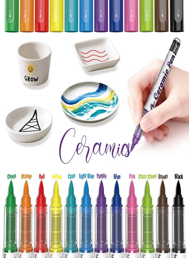 Guangna Acrylic Paint Markers 12 Color, Ceramics Pens Brush Tip 1.0-8.0mm, Water Based Ink, Waterproof and Fade Resistant, Suitable for Ceramics, Glass, Mugs, Christmas Art, Unglazed Ceramics - Image 2