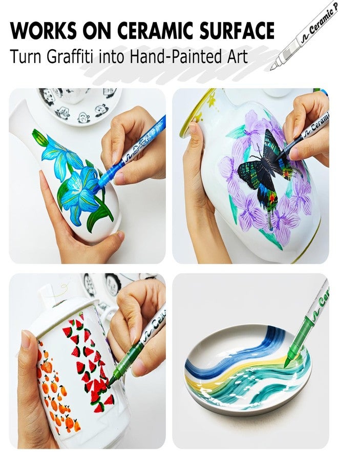 Guangna Acrylic Paint Markers 12 Color, Ceramics Pens Brush Tip 1.0-8.0mm, Water Based Ink, Waterproof and Fade Resistant, Suitable for Ceramics, Glass, Mugs, Christmas Art, Unglazed Ceramics - Image 3